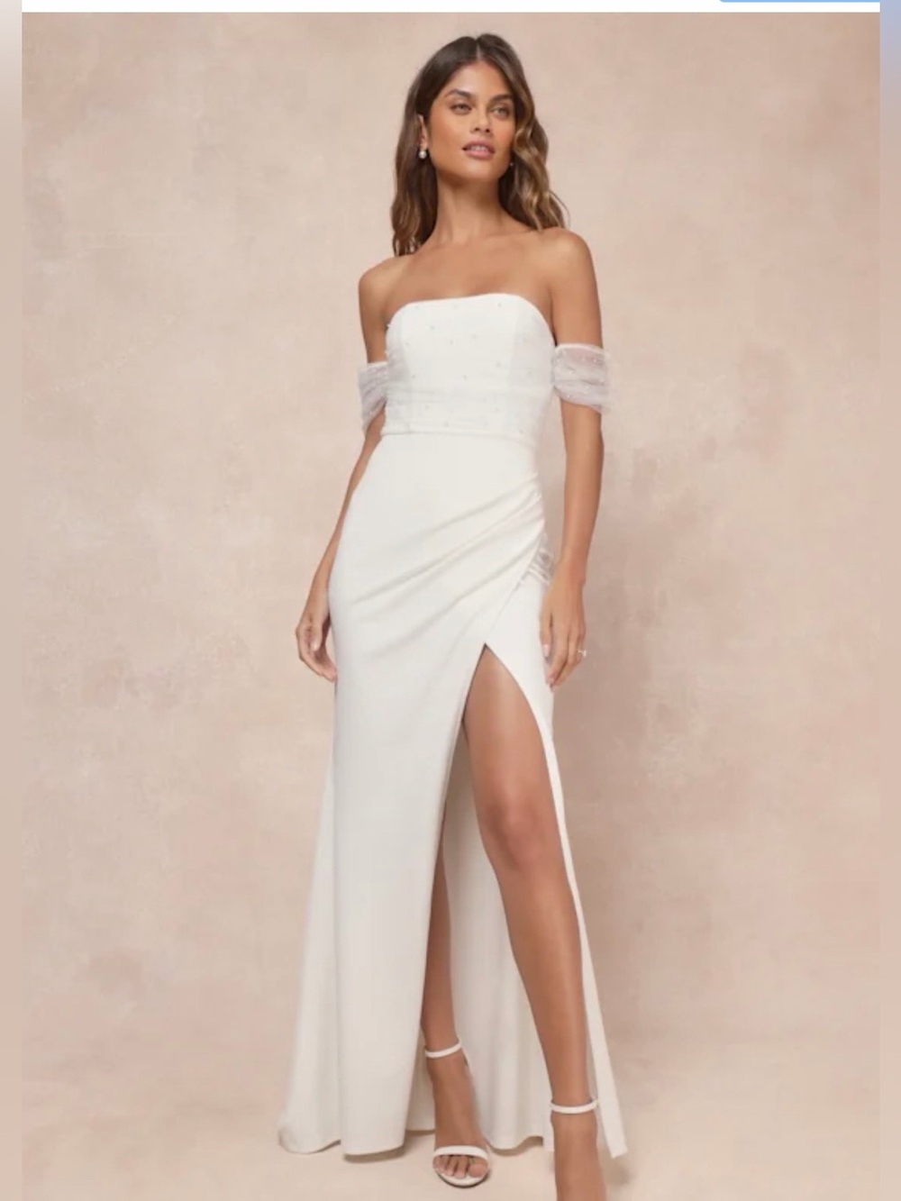 Profound Glamour Ivory Pearl Off-the-Shoulder Tulip Maxi Dress